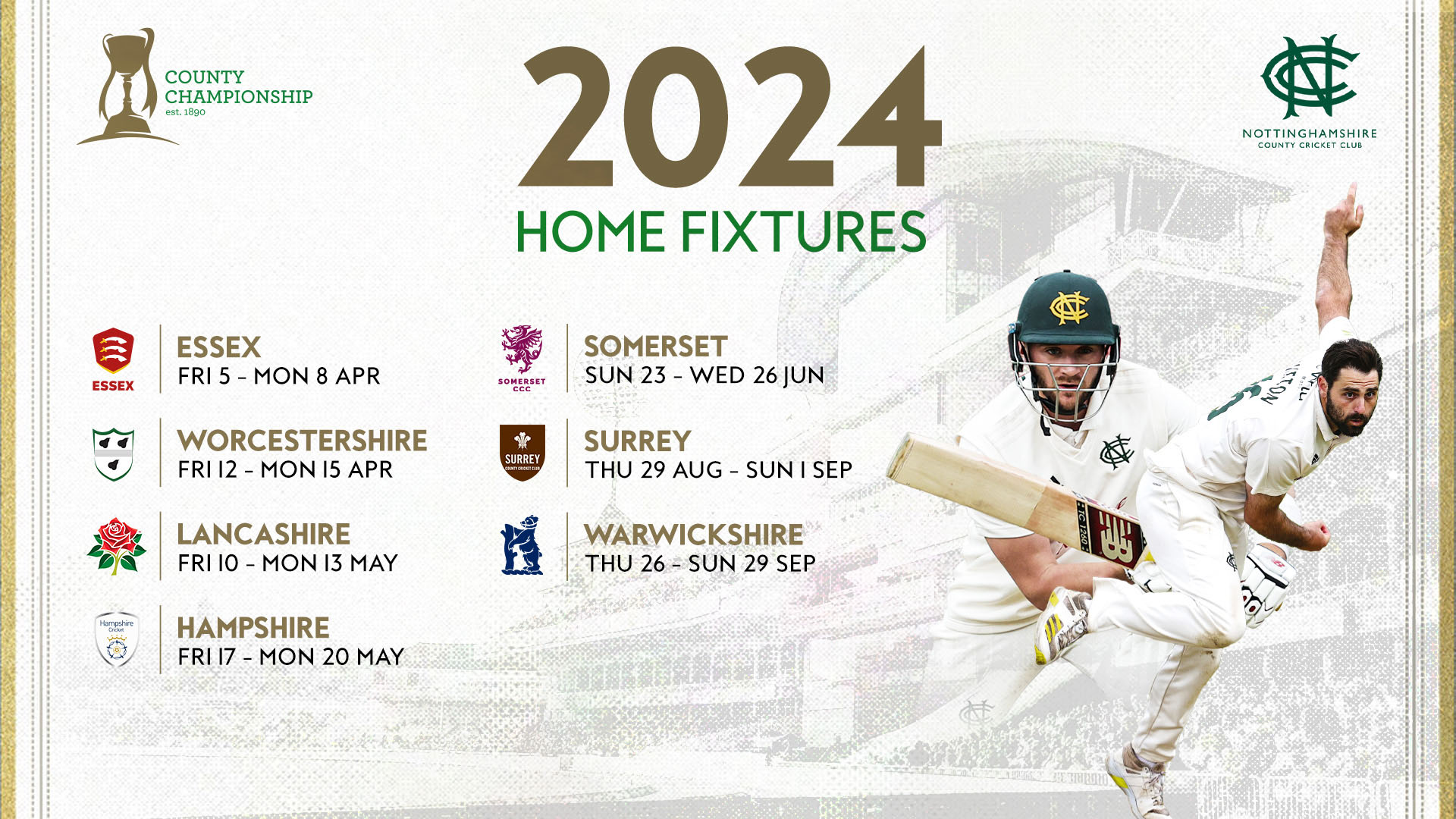 NCCC News MORE WEEKEND MATCHDAYS AS 2024 FIXTURES REVEALED